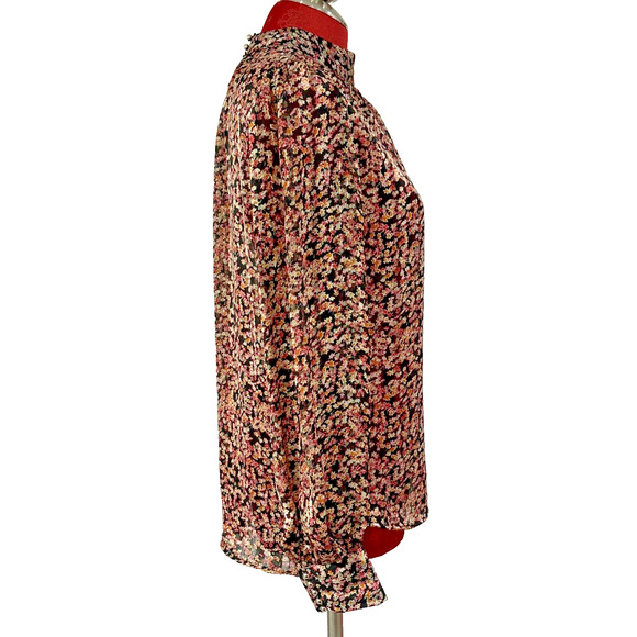 H&M Floral Top Blouse Vintage 80's Look Pink Yellow Black Silky Floral Size M - Picture 10 of 11